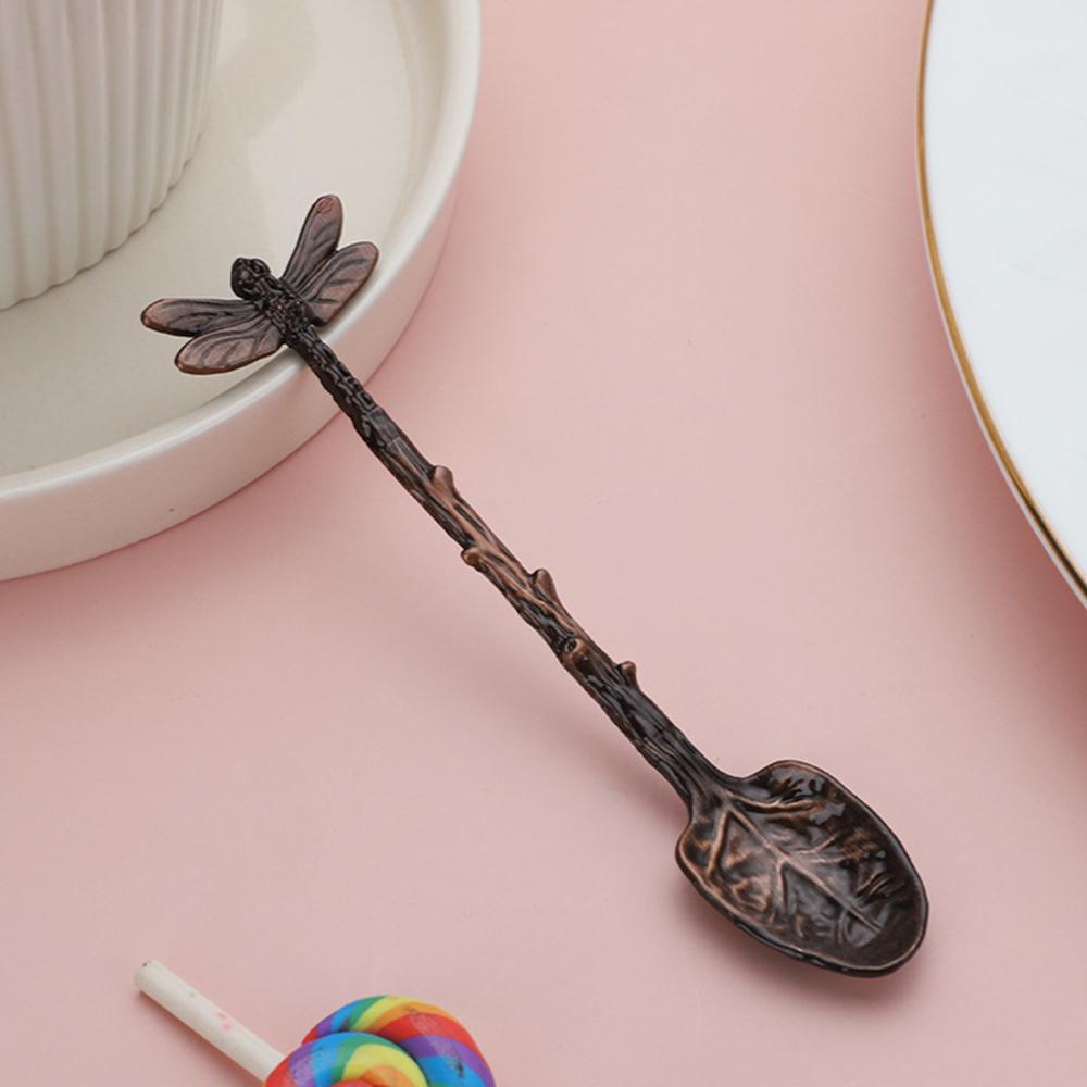 New Retro Coffee Spoon Dragonfly Twig Decorative Stirring Spoon Alloy Leaf Spoon Forest Style Portable Dessert Spoon Tea Spoon
