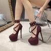 2024 Shoes Ladies Ankle-wrap Women's High Heels Sexy Party Pumps Women Super High Thin Heel Rivet Platform Plus Size Shoes Women