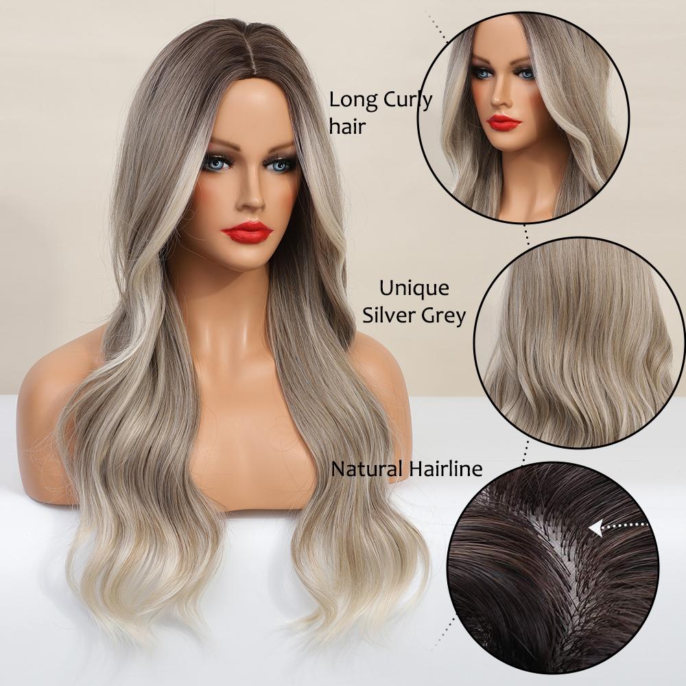 Синтетические кружевные парики для женщин, светлые кружевные парики с омбре, объемная волна, 26 дюймов, длинные волнистые парики для косплея, Т-образный кружевной парик, термостойкий