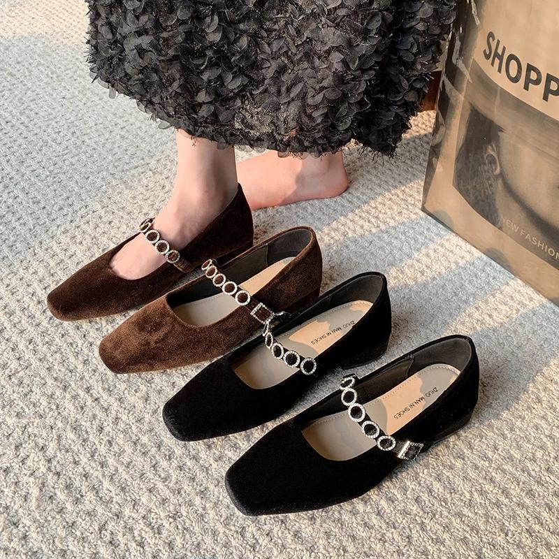 Весенние женские туфли Мэри Джейн с квадратным носком, модные повседневные туфли с кристаллами и пряжкой для выпускного вечера