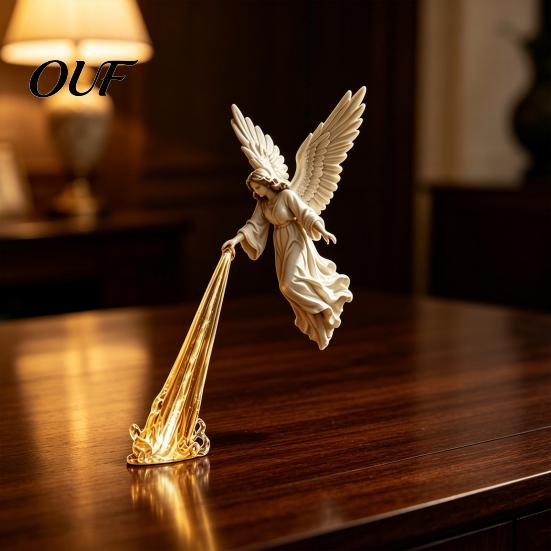 Detailed Decorative Piece for Courtyard Arts Angel Bookshelf Statue, PLA Figurine with Light, Modern Ornament Garden Balcony Creative Unique
