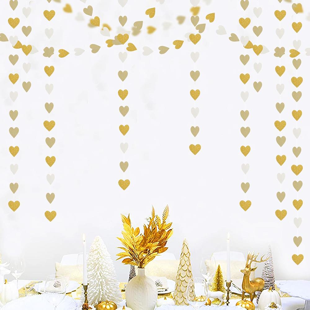 1/2Pcs 13Ft Hot Pink Heart Streamer Garland Glitter Pink Rose Gold Hanging Paper Banner Wedding Shower Birthday Party Decoration