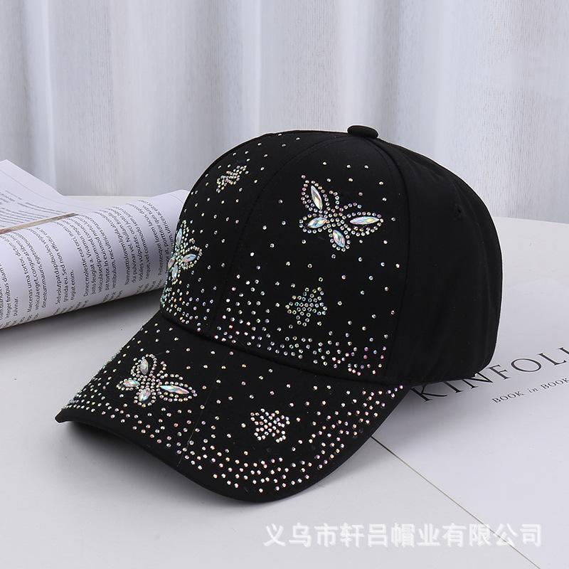 Spring and summer fashion new hot diamond butterfly baseball cap children trendy sun protection visor rhinestone cap
