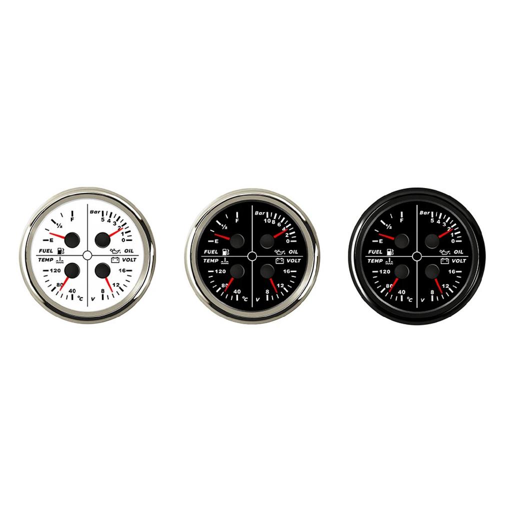 ELING 85mm Fuel Level 0-190 ohm 240-33 ohm Oil Pressure Water Temp Voltmeter 4 in 1 Multi-function Gauge Red Backlight 12V