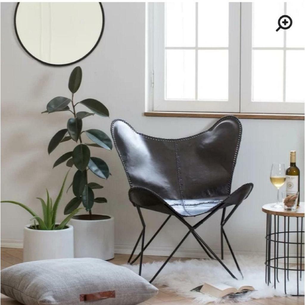 Handmade Black Buffalo Leather Butterfly Chair Lounge Relax Arm Chair Home Décor