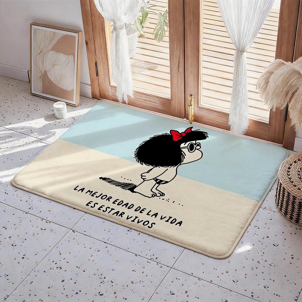 Cute Cartoon Mafalda Floor Mat Eco Flannel Doormat Non Slip Odorless Indoor Floor Rug Soft Short Plush Home Mat