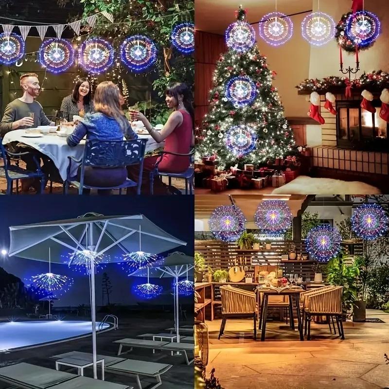 5 шт. 300 светодиодных солнечных лампочек, фейерверки, дистанционное управление, таймер, 8 режимов, регулируемая яркость, водонепроницаемые, подвесные гирлянды для вечеринок на патио
