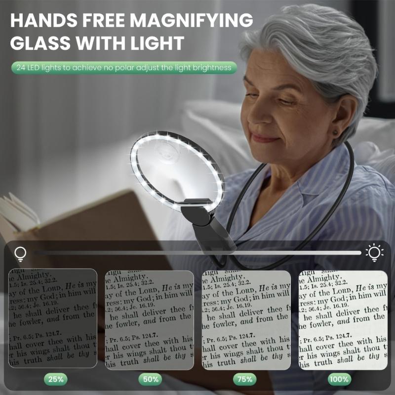 3X Zooms Magnifying Glass Handheld Featuring 3 Light Modes Hands Frees Design for Reading Crafts and Senior Activity