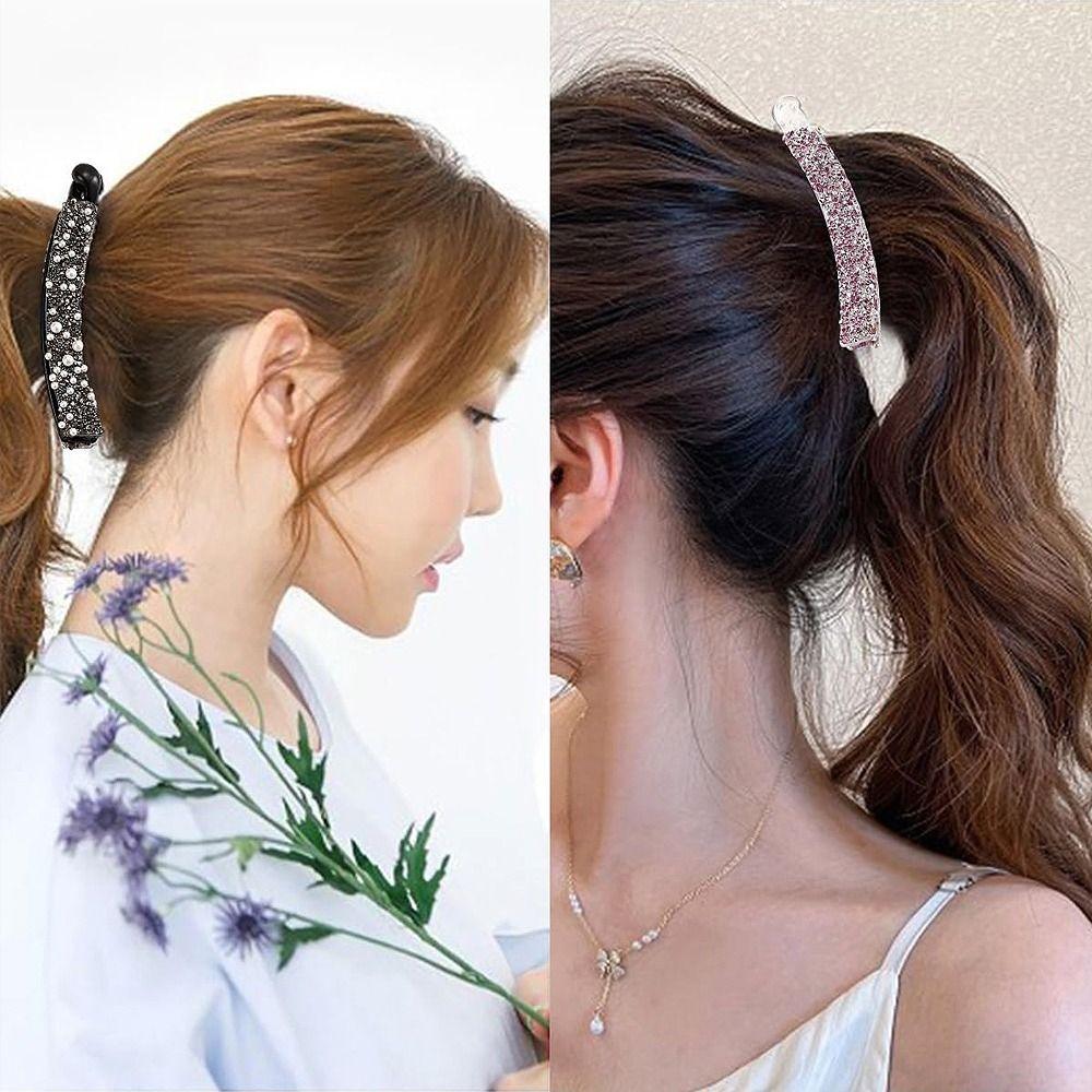 Women Girls Crystal Pearl Hair Claws Cute Sweet Hairpins Fashion Ponytail Holder
