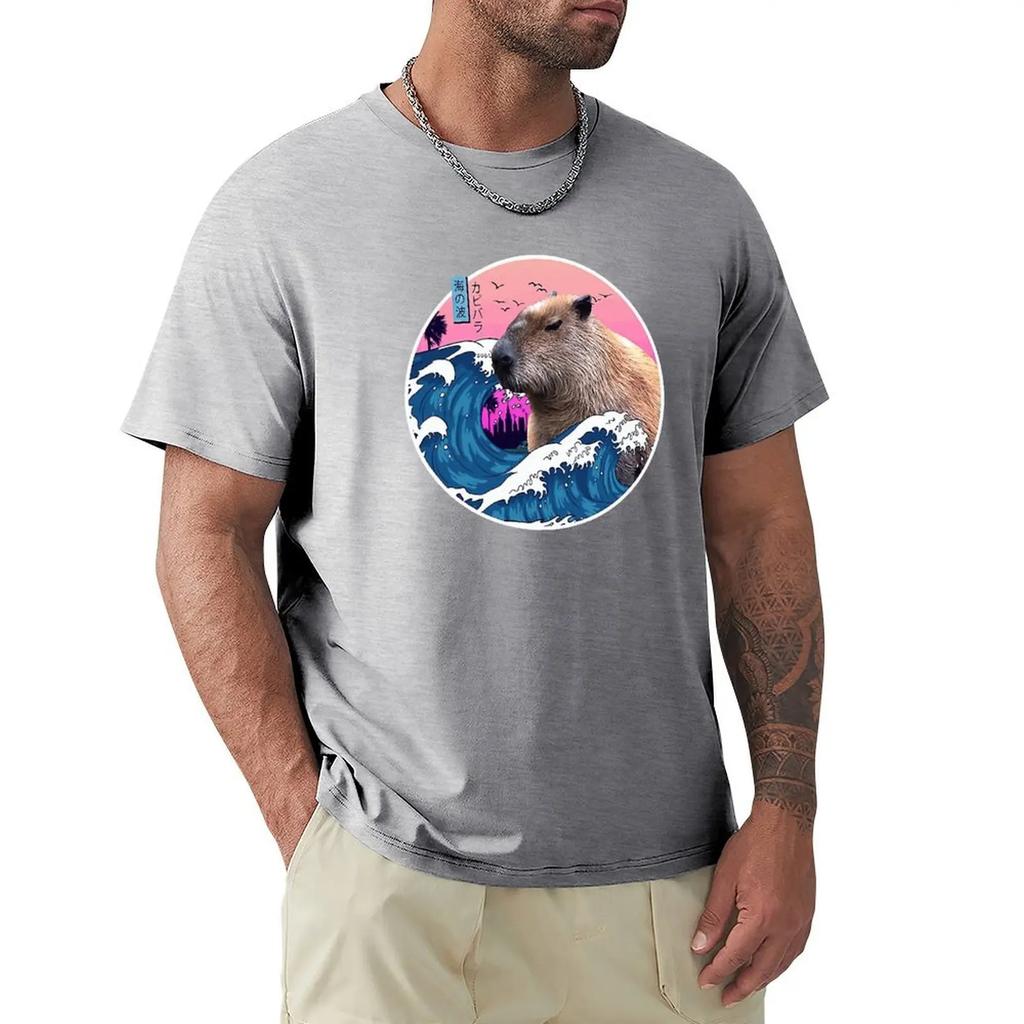Футболка с японским принтом капибары, забавные милые футболки с рисунком аниме, мужские и женские футболки из 100% хлопка, размер ЕС, короткие рукава, свободная футболка