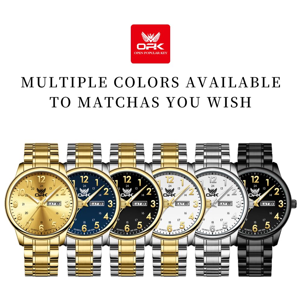 OPK Кварцевые Популярные Стильные Деловые Водонепроницаемые Дата Люминесцентные Легко Видеть Удобные Календарные Часы Компания Студенческие Часы для Мужчин Золотые Мужские Мужские