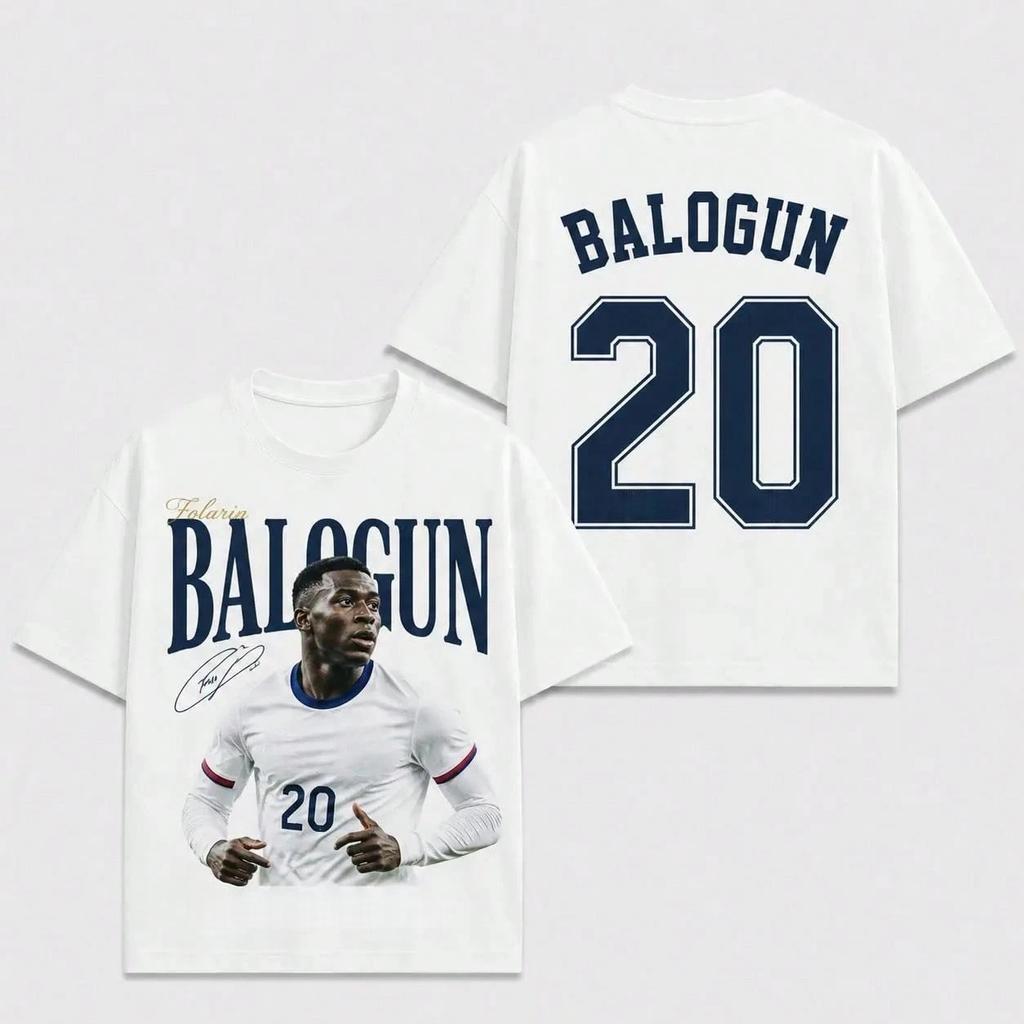 Folarin Balogun America No20 Football Tshirt Unisex Unisex Summer 100 Cotton Clothing Oversize Short Sleeved Top Streetwear Unisex