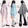 Y2k Autumn Cute Loose Stripe Rabbit Ear Knitted Hoodies Women Hooded Zip Up Sweatshirts Cardigan Coat Kpop Kawaii Clothes