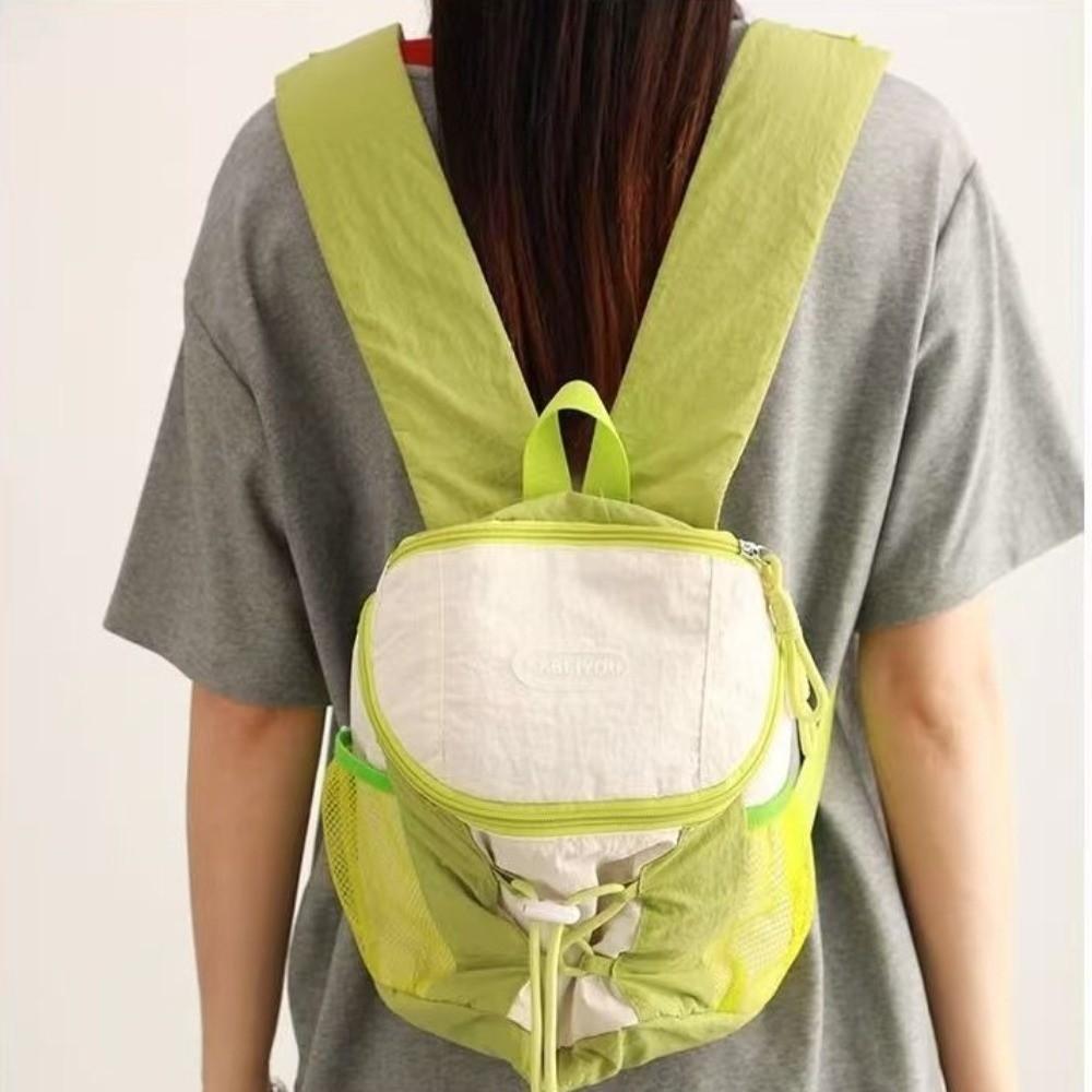 Patchwork Drawstring Backpack Y2k Student Schoolbag Versatile Casual Travel Bag Hiking