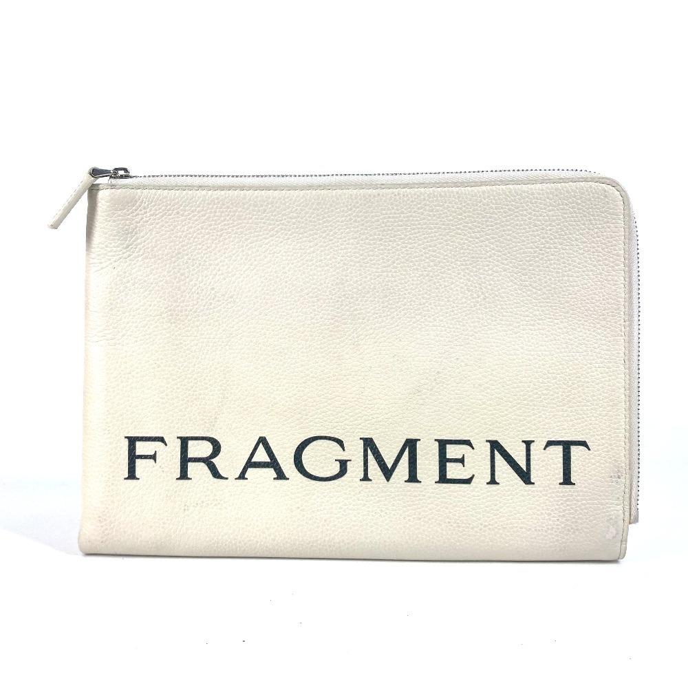 BVLGARI Fragment Logo Double Zipper Pouch Bag Clutch bag Leather White/Black