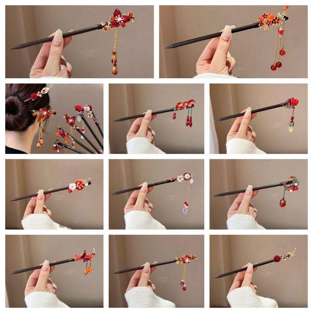 Китайский стиль Цветочная палочка для волос Вилка для волос Ханфу Палочка для волос Классическая деревянная палочка для волос Девушка