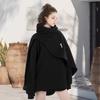 Унисекс толстовка с капюшоном имитация двух частей пончо многослойный нерегулярный дизайн толстый высокий воротник механический стиль