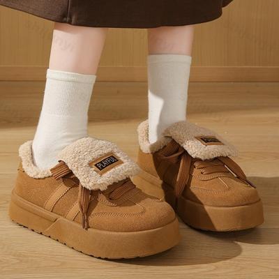 Теплые Винтажные Утепленные Теплые Низкие Повседневные Спортивные Туфли для Женщин Модные Универсальные Плюшевые Удобные Массивные Хлопковые Кроссовки