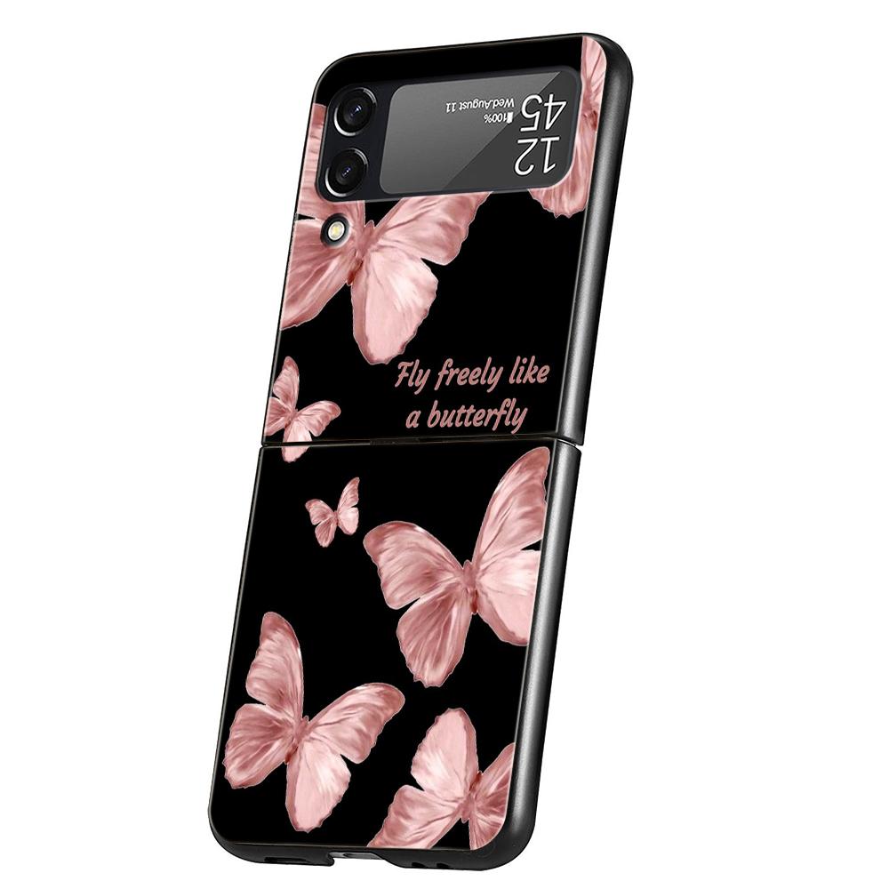 Роскошный Чехол Для Телефона Для Samsung Galaxy Z Flip 3 4 5 6 Жесткий Складной ПК Для Samsung Z Flip3 Flip4 Flip5 Чехол Бабочка Любовь Черный