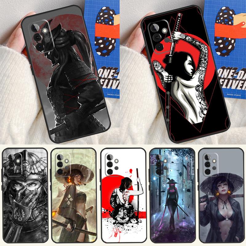 Чехол для телефона Samsung Galaxy A22 A32 A52 A54 A34 A14 A55 A35 A15 A53 A33 A13 A05 A06 A16 с изображением аниме-девушки-самурая