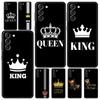 Couple Style Cartoon Crown King Queen Phone Case For Samsung Galaxy S24 S23 Ultra S22 S21 S20 FE 5G S10 S10E S9 Plus S8 Cover