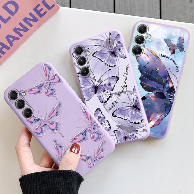Мягкий силиконовый чехол Butterfly Cat для Xiaomi Redmi Note 13 Pro 13C 14 Samsung A35 A55 M35 S24 Huawei Honor 200 iPhone Camera Защитный противоударный чехол