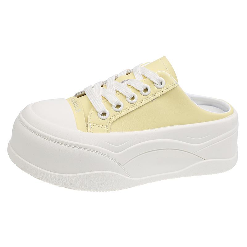 Muffin platform white shoes women's 2025 new round head lace-up fashionable versatile small height-increasing breadboard shoes