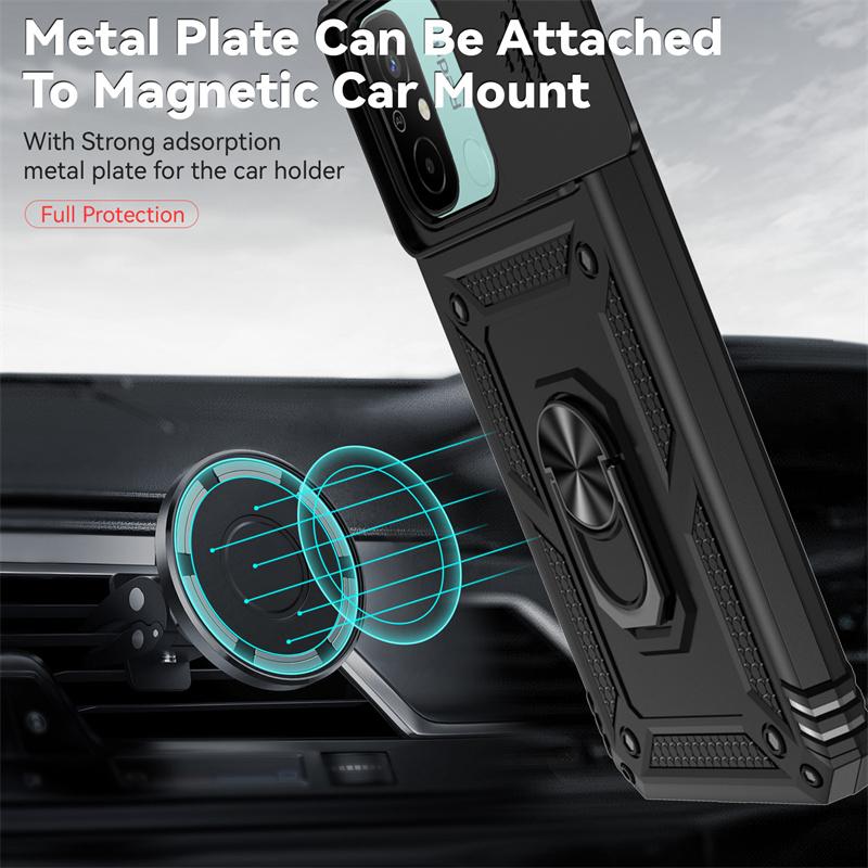 Для Xiaomi Redmi 12C 4G Чехол Броня Противоударный Сдвижная Крышка Объектива Для Redmi12C 12C 12 C Магнитный Автомобильный Держатель Кольцо Чехол Для Redmy 12C