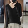 Women Sweater V-Neck Long Sleeve Solid Color Knit Tops Regular Fit Elastic Jumper Tops Elastic Knitwear