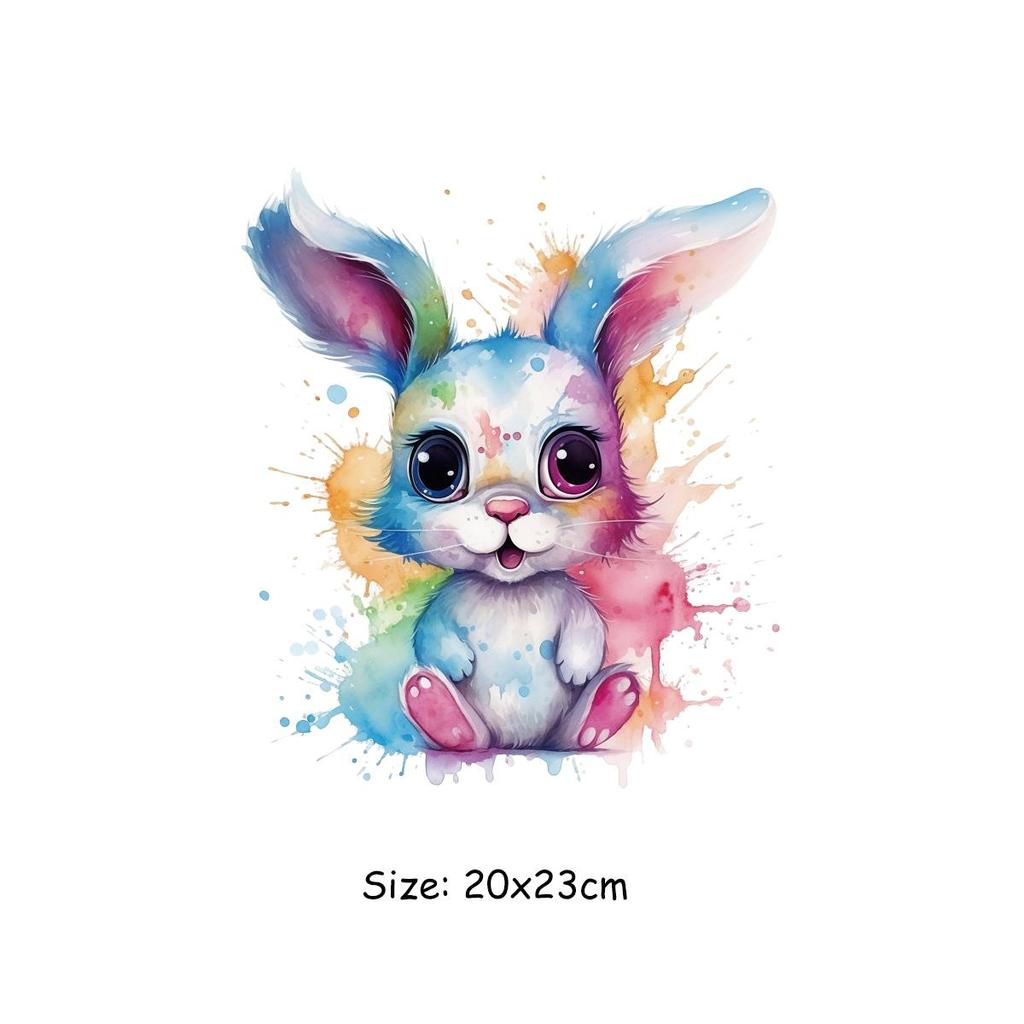 Красочная теплопередающая наклейка с длинными ушами кролика, животные, сделанные своими руками, смотрящие на вас, железные наклейки для одежды, изготовления футболок, украшения подушек
