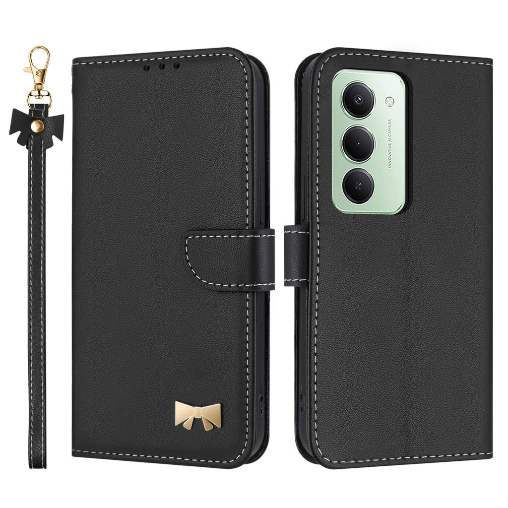 For Xiaomi Redmi 15 4G (EU) (171mm) Case Bowknot Decor Wallet Leather Phone Cover with Wrist Strap
