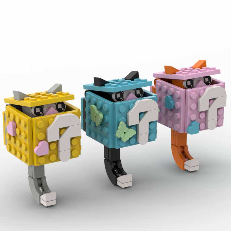 Cat-Themed Question Mark Box MOC Keychain Building Set - Puzzle Assembly Model with Hanging Function