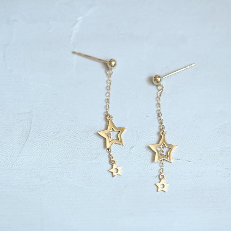 925 Sterling Silver Plated 14k Gold Simple Star Tassel Earrings Women Classic Fashion Wedding Party Jewelry Accessories