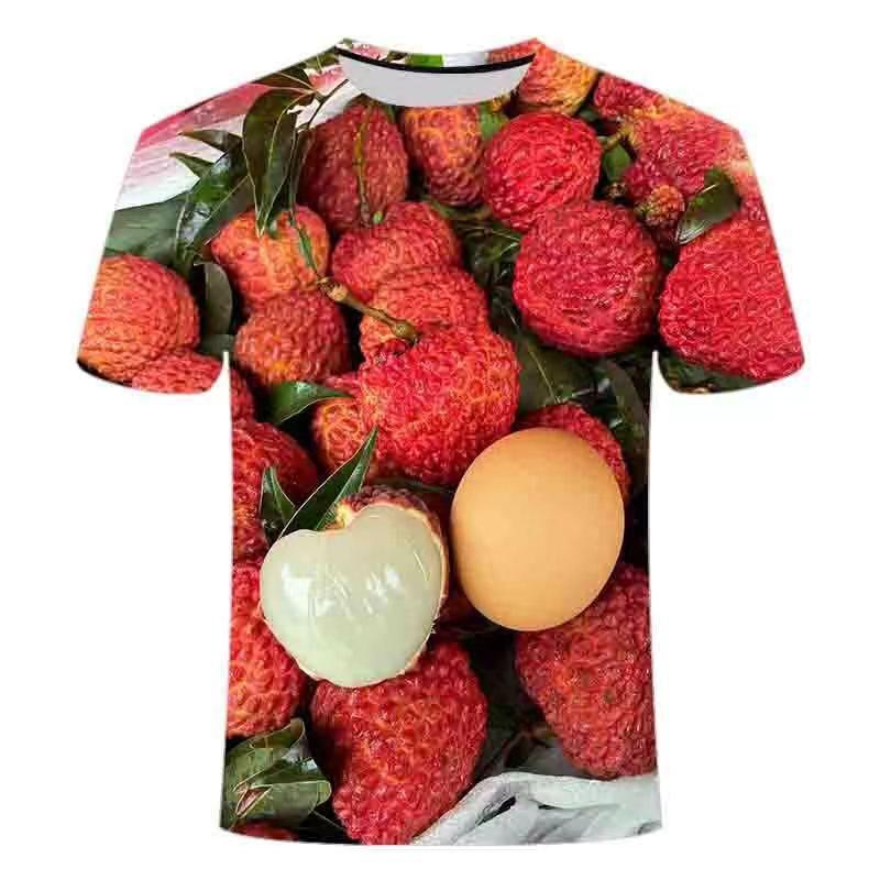 Mens Loose Fit Short Sleeve T-Shirt With 3D Fruit Lychee Print Breathable Cotton-Blend Casual Tee Teens Adults