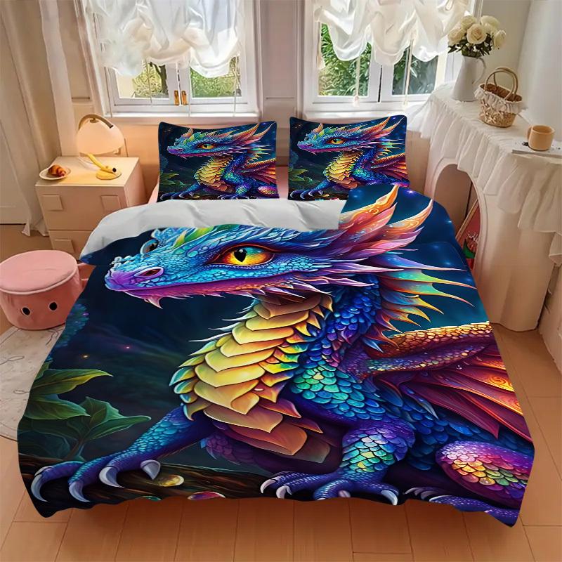3pcs bedding set Fantasy Dragon Includes 1 Comforter + 2 Pillowcases, Without Pillow Inserts, Soft Comfortable, Lightweight Breathable075