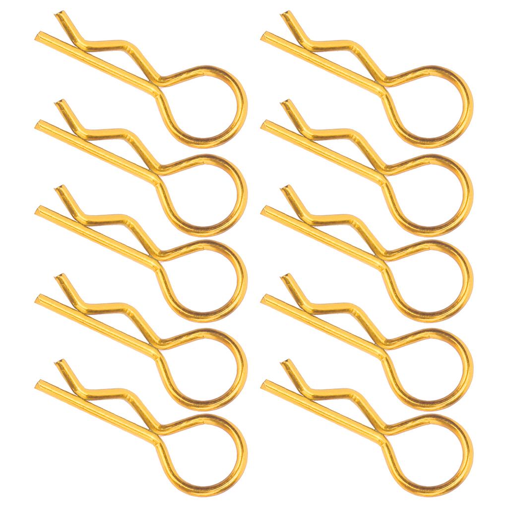 10Pcs RC Car Shell Clip RShape Metal Body Clips Pins for 1 5 1 6 1 8 1 10 RC Car(Gold )