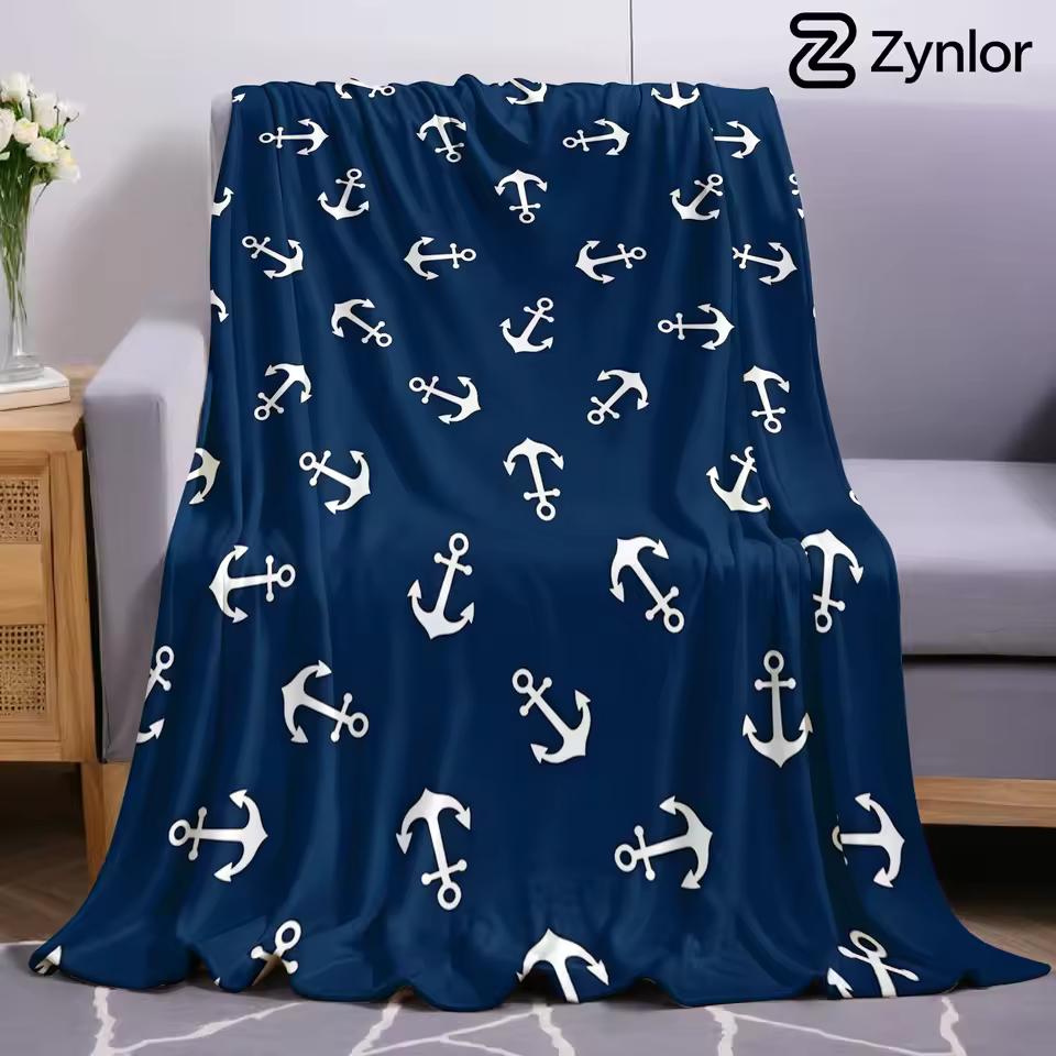Navy Anchor Lightweight Microfiber Soft Christmas Fleece Blanket Warm Cozy Throw for Bed Sofa Office Travel All Season