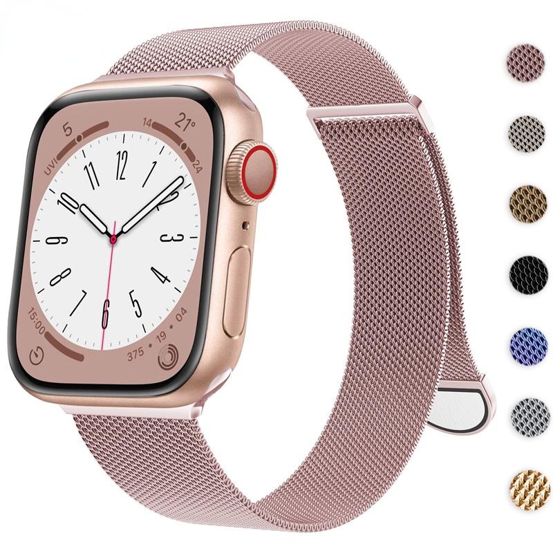 Металлический Миланский Петлевой Ремешок Для Apple Watch Ultra Ремешок 49мм 42мм 44мм 45мм 41мм Стальная Сетчатая Магнитная iWatch Серии 9/8/7/6/5/4/3/SE