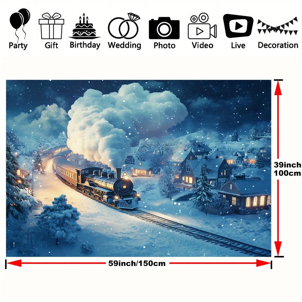 Snowy Night Train Polyester Fiber Banner - The Perfect Choice for Christmas Weddings Birthdays and Other OccasionsZL