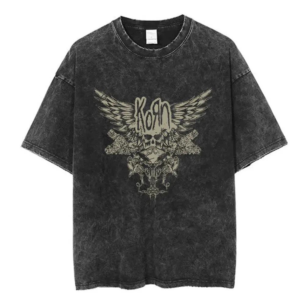 Men Women Korn Follow The Leader Walkman Washed T Shirt Washed Oldschool Loose Short Sleeve Cotton Oversize Unisex Tops