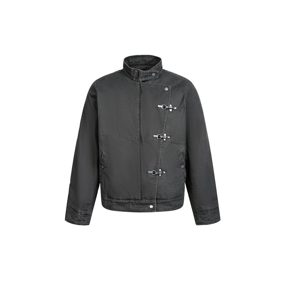 Trendy Unisex Retro Washed Metal Bit Workwear Jacket - Winter Stand Collar Cotton Coat