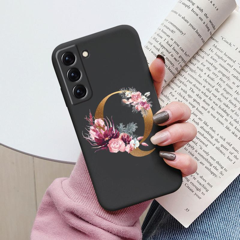 For Samsung Galaxy S22 S 22 Plus Case Flower Gold Letter A Z Soft Silicone Phone Cover For Samsung S22 Ultra Bumper S22+ Shell