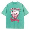 Футболки из хлопка с эффектом стирки «Feeling Lucky» Женские топы с принтом игральных костей для покера Удобные футболки оверсайз с круглым вырезом Женская одежда
