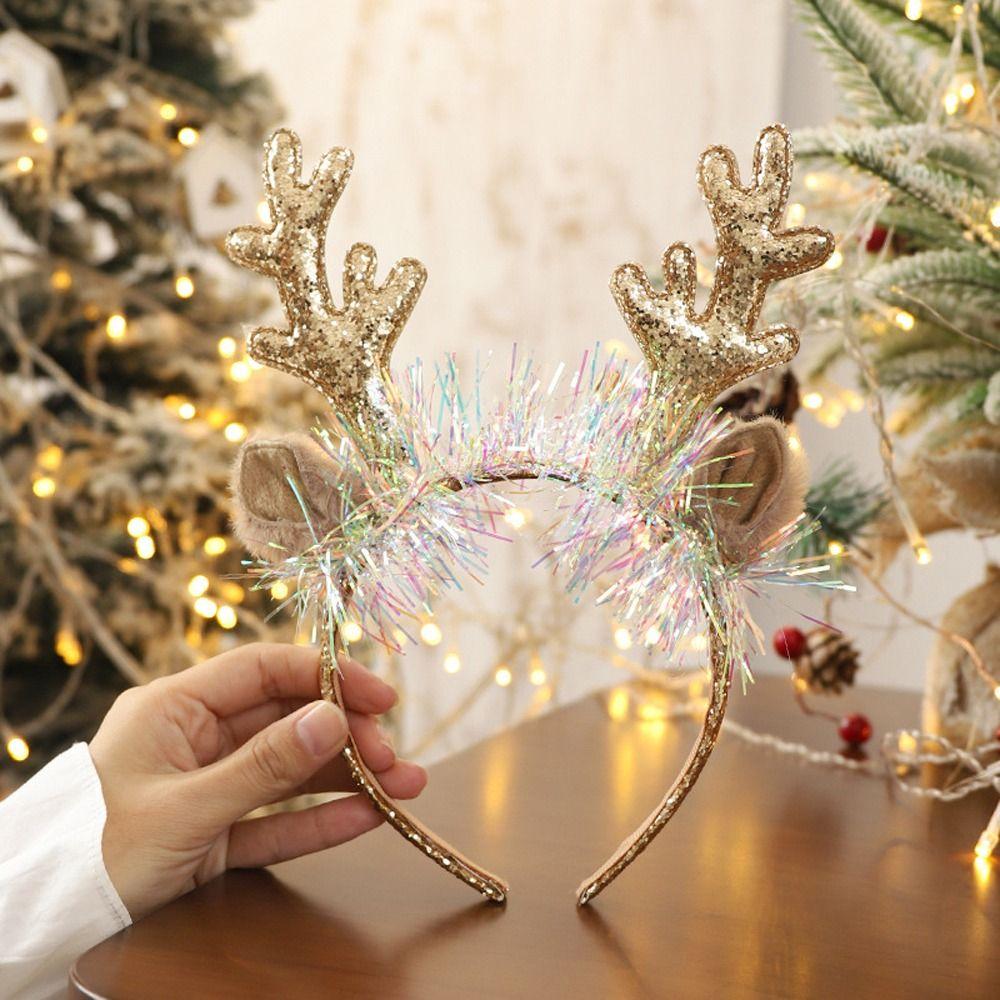 Deer Horn Funny Sequins Women Hair Hoops Elk Antler Christmas Headbands Korean Style Hairbands