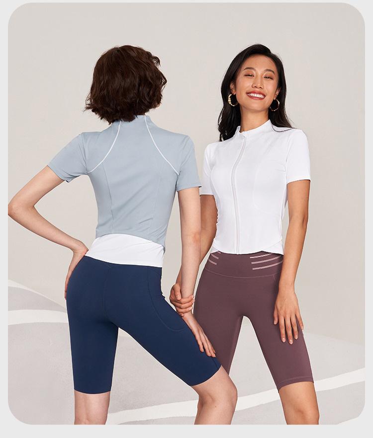 Женский спортивный топ с коротким рукавом, быстросохнущий: Куртка на молнии приталенного кроя для велоспорта, йоги, бега для летнего фитнеса