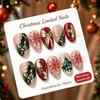 Short Almond Christmas Press On Nails 30pcs, Golden Foil Snowflake Christmas Tree Design French Fake Nails, Reusable Wearable Nail Art for Xmas