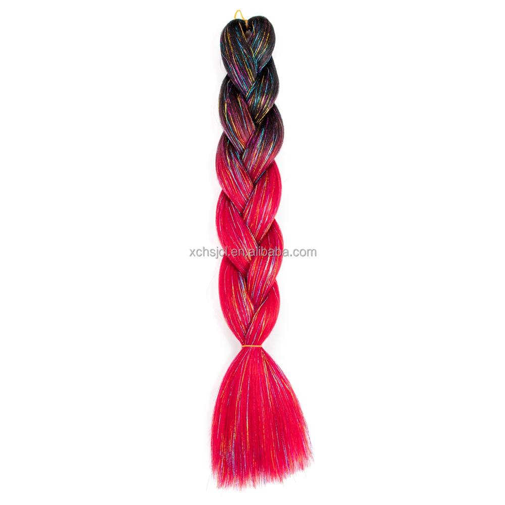 Customized Soft Heat Resistant Fiber Festival Ombre Pure 2 3 4 5 Tone Color Tinsel Glitter Jumbo Braiids
