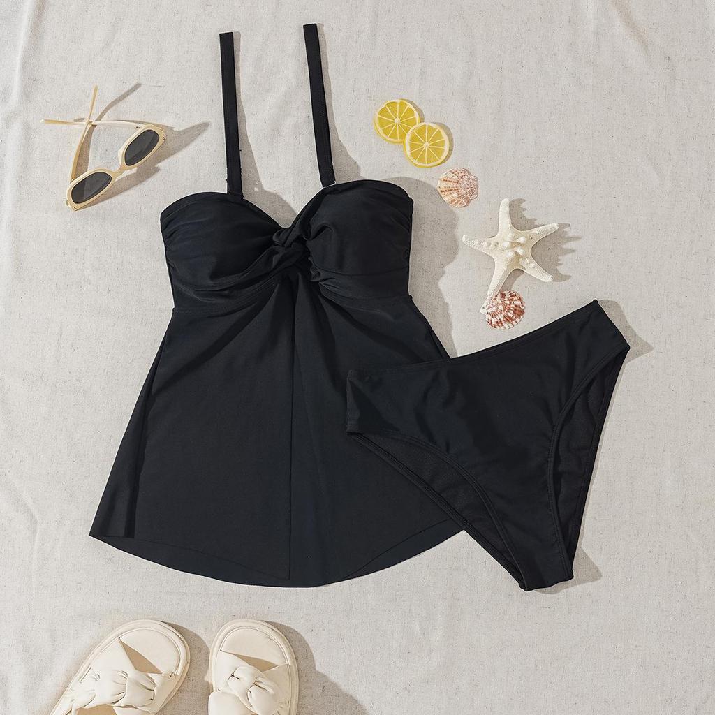 2025 Европейский и американский двухсторонний танкини: Топ-бандо с разрезом и плавки бикини с разрезами