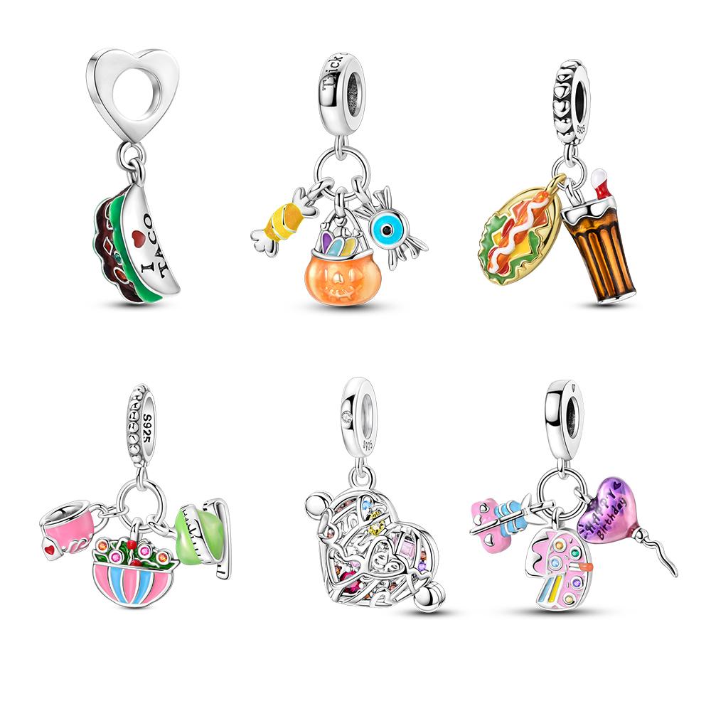 Plated 925 Silver Dessert cuisine Charms Fit Original 925 Charms Bracelet Beads Jewelry Gifts for Women