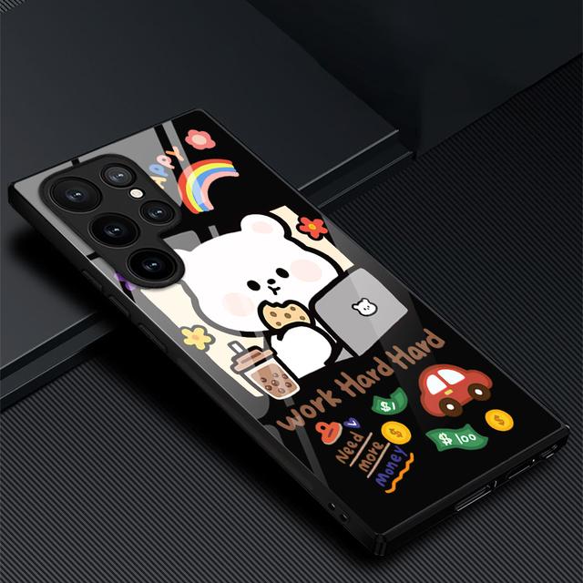 Милый чехол для телефона для девочек Samsung Galaxy S22 Plus Ultra, стеклянные чехлы с героями мультфильмов для Galaxy S20 Fe S21ultra S23plus S21fe, черный чехол
